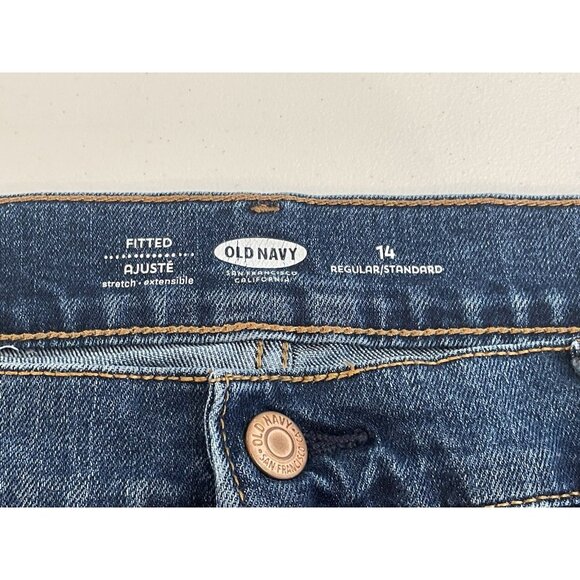 Old Navy Blue Jean Shorts 14 Fitted Stretch Raw Hem Cut off Summer Casual Beach - Picture 2 of 7